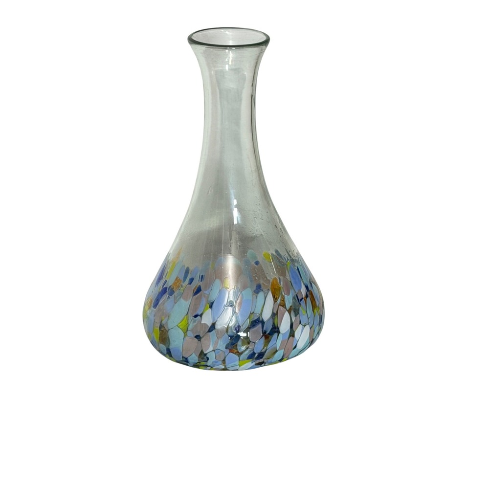 Vintage Glass Decanter Unisex 11" Blue Confetti Pebble Art Glass Mexico